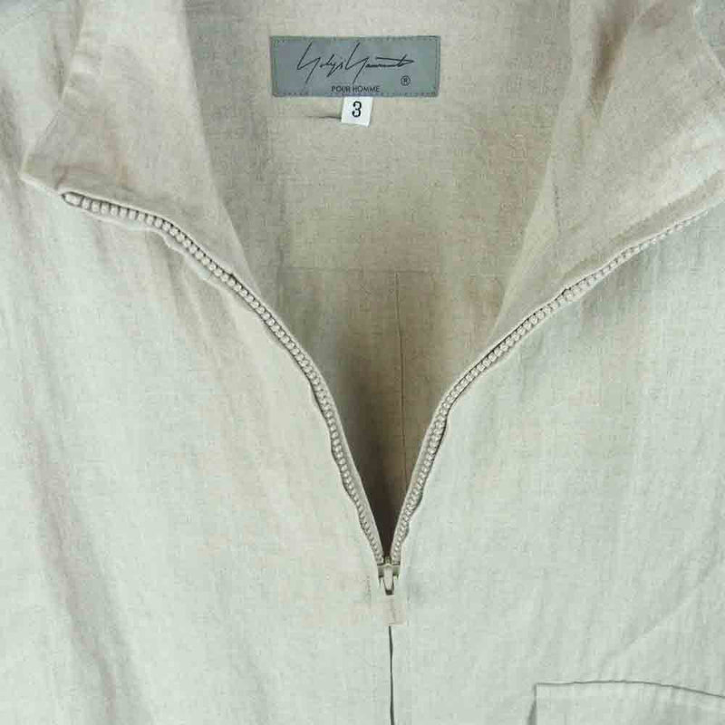 Yohji Yamamoto POUR HOMME ヨウジヤマモトプールオム 22SS HG-B28-301 HIGH COUNT LINEN ZIP  OPEN BLOUSE リネン ジップアップ シャツ ジャケット グレイッシュベージュ系 3【中古】