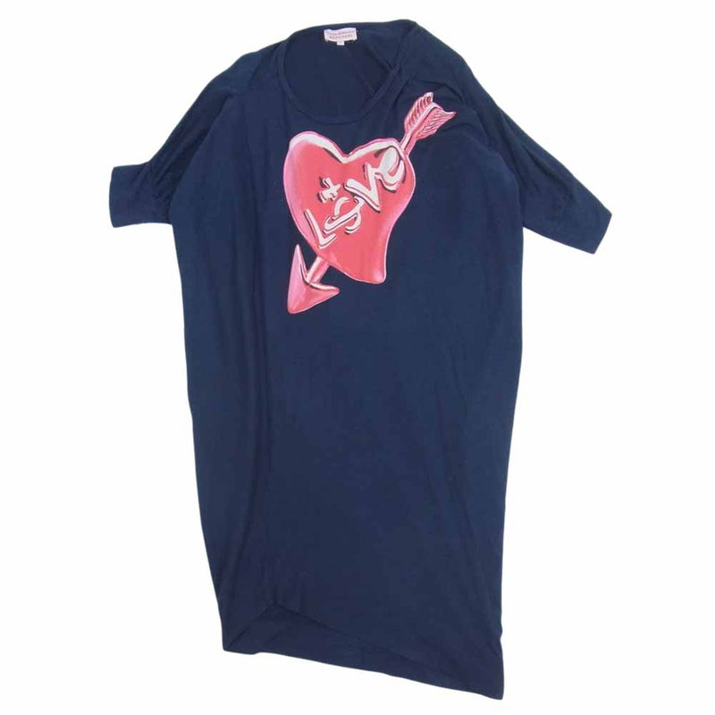 Vivienne Westwood ヴィヴィアンウエストウッド RED LABEL レッドレーベル LOVE ハート プリント 変形 カットソー  ワンピース 半袖 ネイビー系 2【中古】