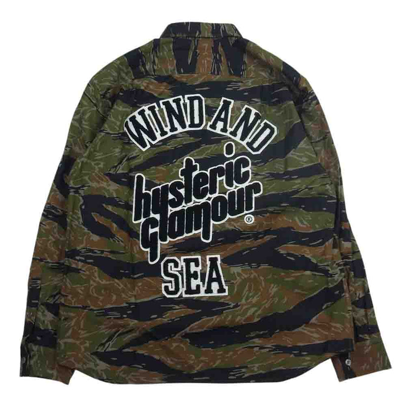 HYSTERIC GLAMOUR ヒステリックグラマー WDS-C-HYS-23-AP-Q1-10 × WIND AND SEA CAMOFLAGE  SHIRT 迷彩 長袖 シャツ カーキ系 M【新古品】【未使用】【中古】