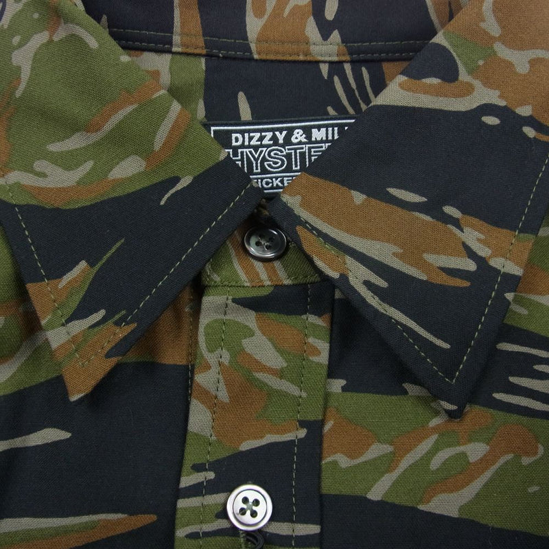 HYSTERIC GLAMOUR ヒステリックグラマー WDS-C-HYS-23-AP-Q1-10 × WIND AND SEA CAMOFLAGE  SHIRT 迷彩 長袖 シャツ カーキ系 M【新古品】【未使用】【中古】