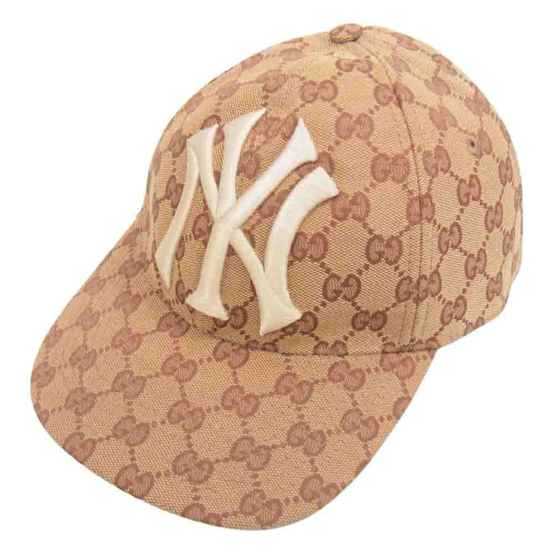 GUCCI グッチ 18AW × NY Yankees MLB GG キャンバス ベースボール キャップ 帽子 ニューヨーク ヤンキース ブラウン系  57～61【中古】