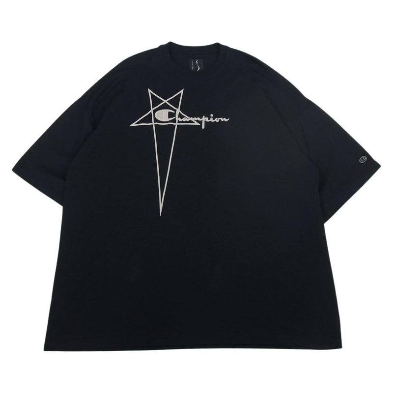 Rick Owens リックオウエンス 22SS CM01B7926-CHJEG Champion チャンピオン TOMMY TEE オーバーサイズ  トミー ロゴ刺繍 半袖 Tシャツ ブラック系 XL【美品】【中古】