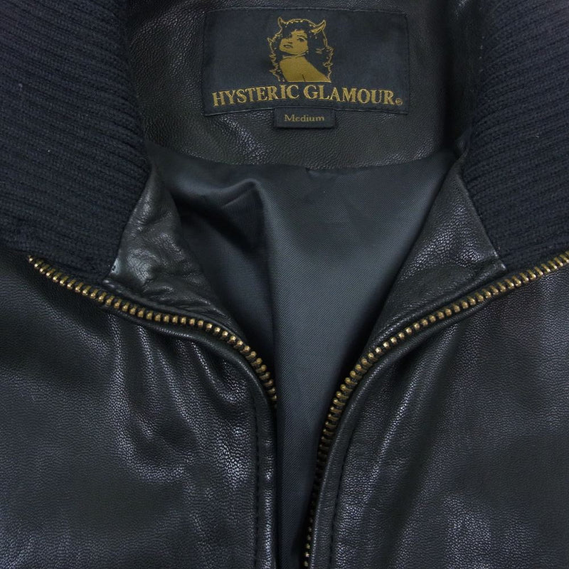 HYSTERIC GLAMOUR ヒステリックグラマー 0223LB02 ゴートレザー ウールリブ ブルゾン レザージャケット ブラック系 M【中古】