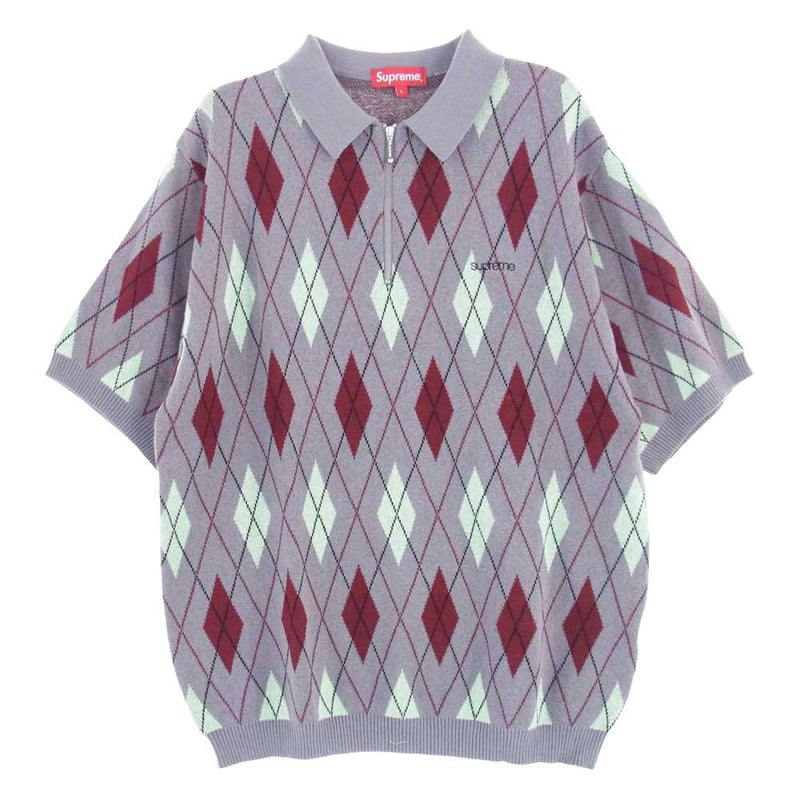 Supreme シュプリーム 21AW Argyle Zip Polo アーガイル 柄 半袖 ニット ジップ ポロ シャツ マルチカラー系  L【新古品】【未使用】【中古】