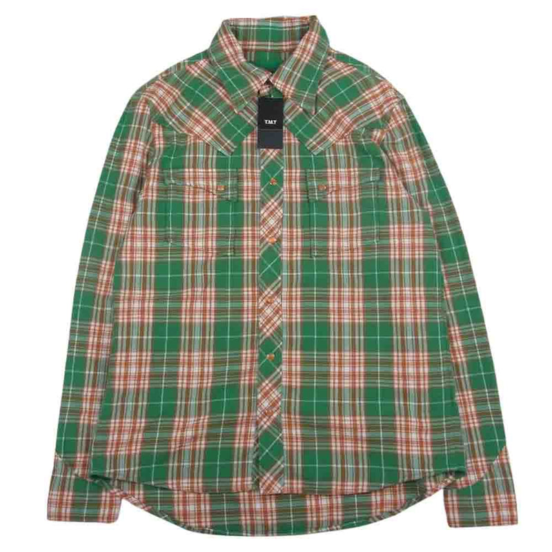 TMT ティーエムティー TSH-S23SP01 REVIVAL W-GAUZE PLAID SHIRTS 復刻 初代 長袖 ダブル ガーゼ  ウエスタン チェック シャツ オレンジ系 グリーン系 M【極上美品】【中古】