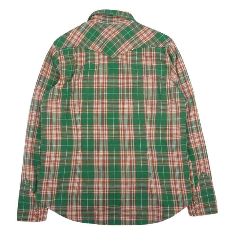 TMT ティーエムティー TSH-S23SP01 REVIVAL W-GAUZE PLAID SHIRTS 復刻 初代 長袖 ダブル ガーゼ  ウエスタン チェック シャツ オレンジ系 グリーン系 M【極上美品】【中古】