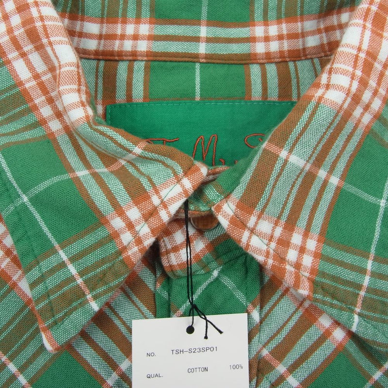 TMT ティーエムティー TSH-S23SP01 REVIVAL W-GAUZE PLAID SHIRTS 復刻 初代 長袖 ダブル ガーゼ  ウエスタン チェック シャツ オレンジ系 グリーン系 M【極上美品】【中古】