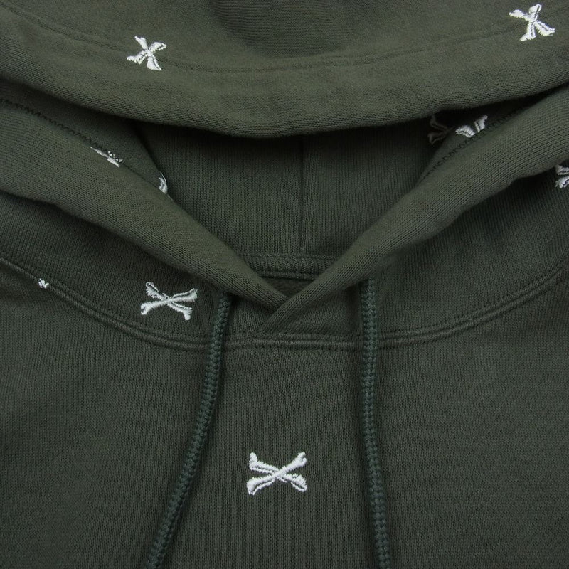 WTAPS ダブルタップス 22AW 222ATDT-CSM26 ACNE HOODY CTPL TEXTILE クロスボーン 刺繍 総柄 パーカー  カーキ系 3【新古品】【未使用】【中古】