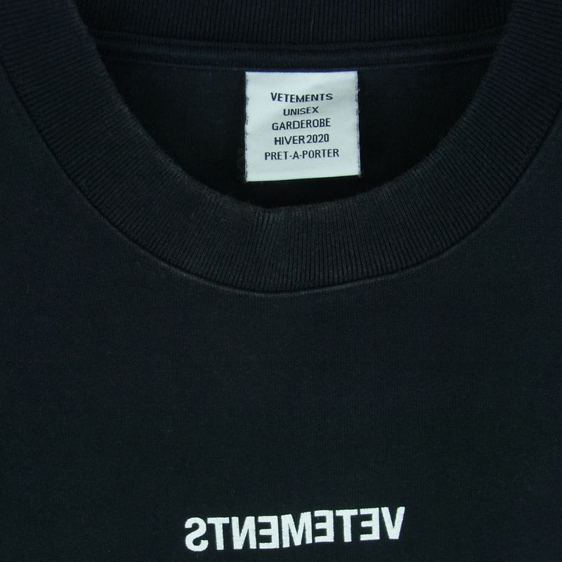 VETEMENTS ヴェトモン 19AW AH2020TRXX BIG TAG ビッグ タグ フロント ロゴ 半袖 Tシャツ ポルトガル製 ブラック系  M【中古】