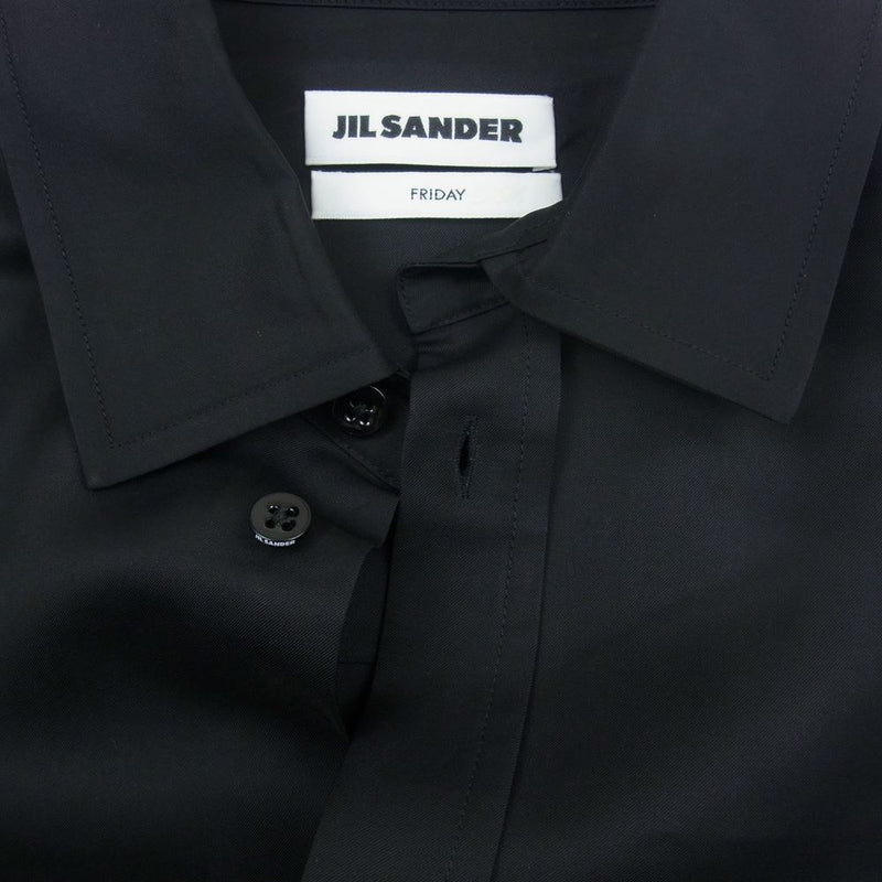 JIL SANDER ジルサンダー HS JM ZI 7121 国内正規品 7 DAYS SHIRTS Friday P.M シルク混レーヨン  ロールタブ 長袖 シャツ ブラック系 38/15【美品】【中古】