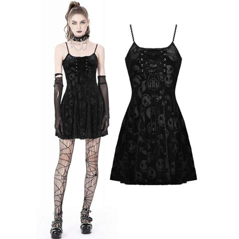 Gothic Lace Up Skull Dress
