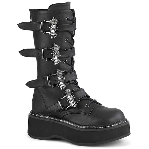 Emily-322 Platform Boots - Black Vegan Leather