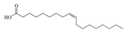 structure of monounsaturated fatty acid, oleic acid (cis structure)