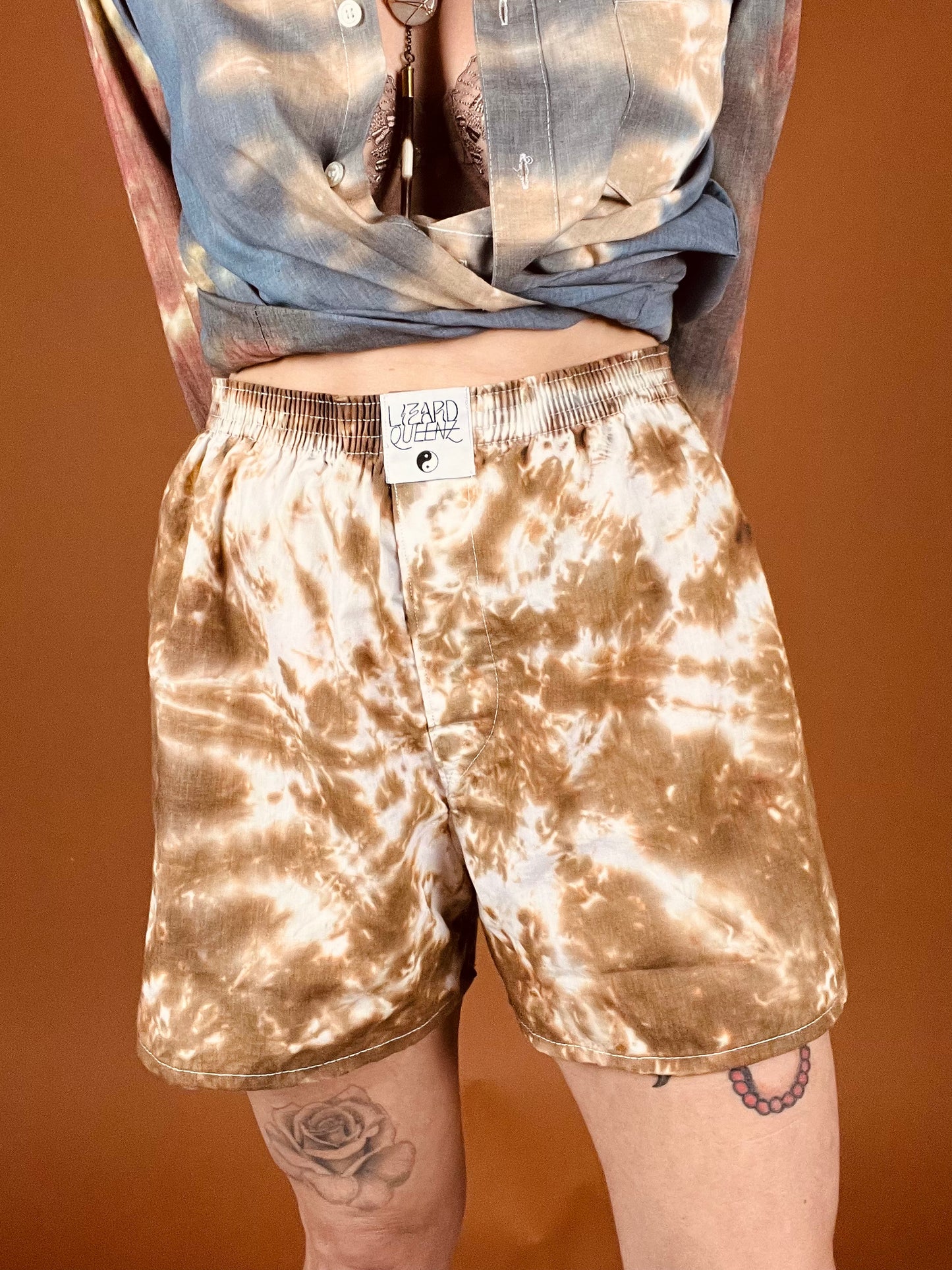 The Tie Dye Boxing Shorts - L - Tan Multi