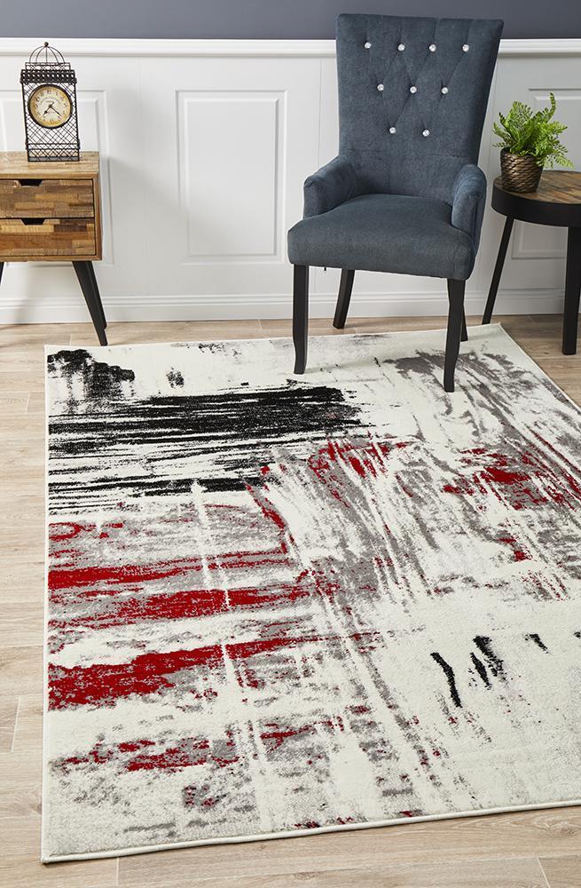 Lydia Abstract Rug Red Black White Grey Block Crate