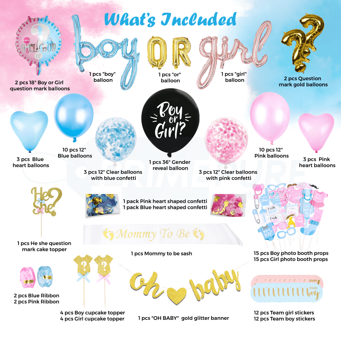 Baby is a..Hearts Confetti Gender Reveal POP Balloon Confetti Pink+Blue Diy Kit 