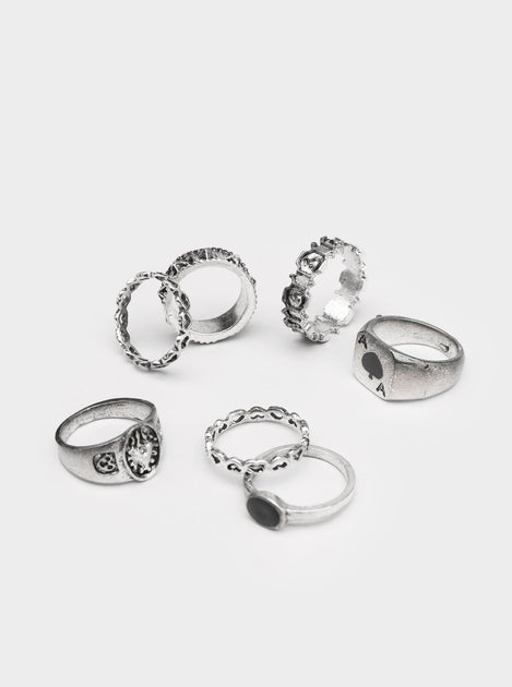 Ace Of Spades Silver Rings Set
