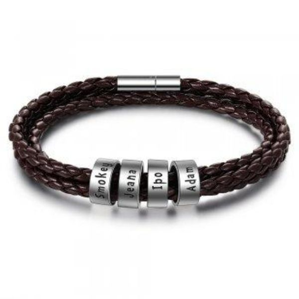 Personalized Black Braided Leather Bracelet
