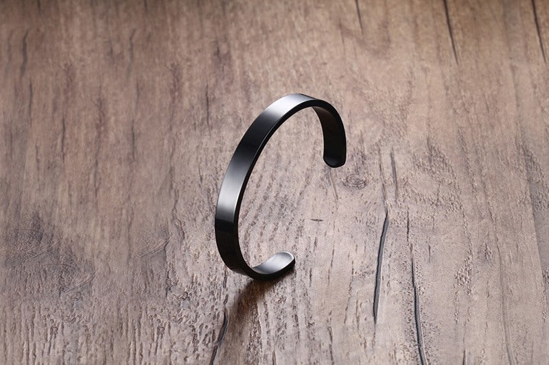 Stainless Steel Engraved C-Shaped Bangle Bracelet