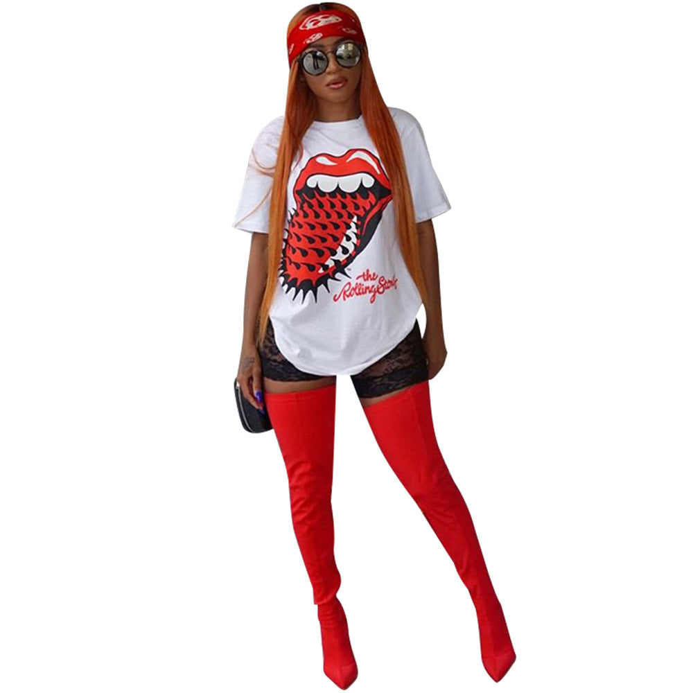 Ladies Fitted Red Tongue Shirt