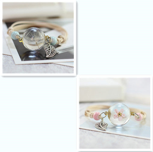 Dried Dandelion Glass Ball Specimen Bracelet