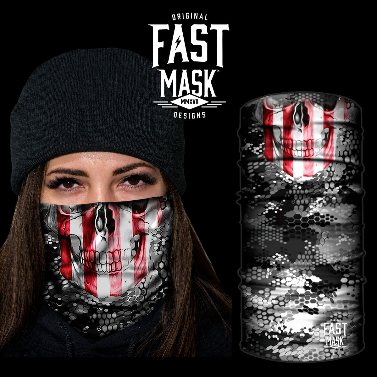 Fast Mask Winter Fleece Face Shield Unisex Red & White Skull