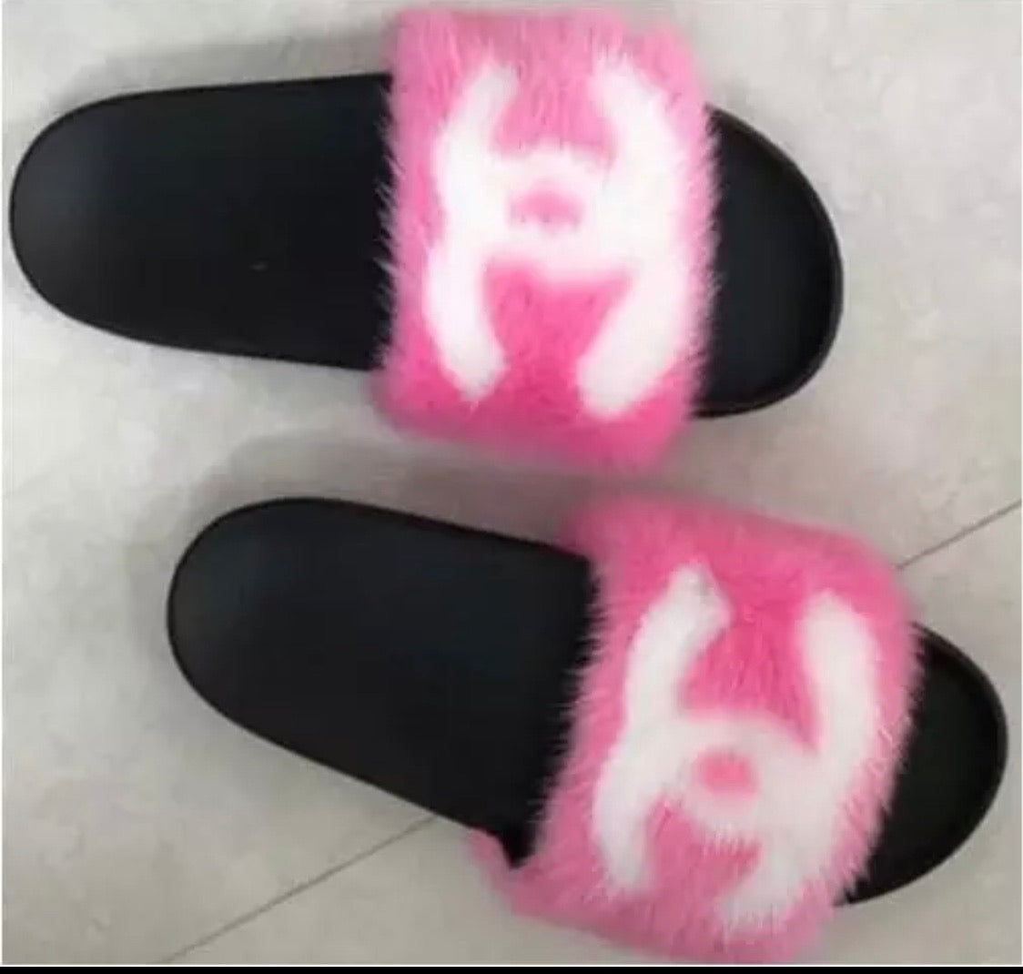 clear pink chanel slides