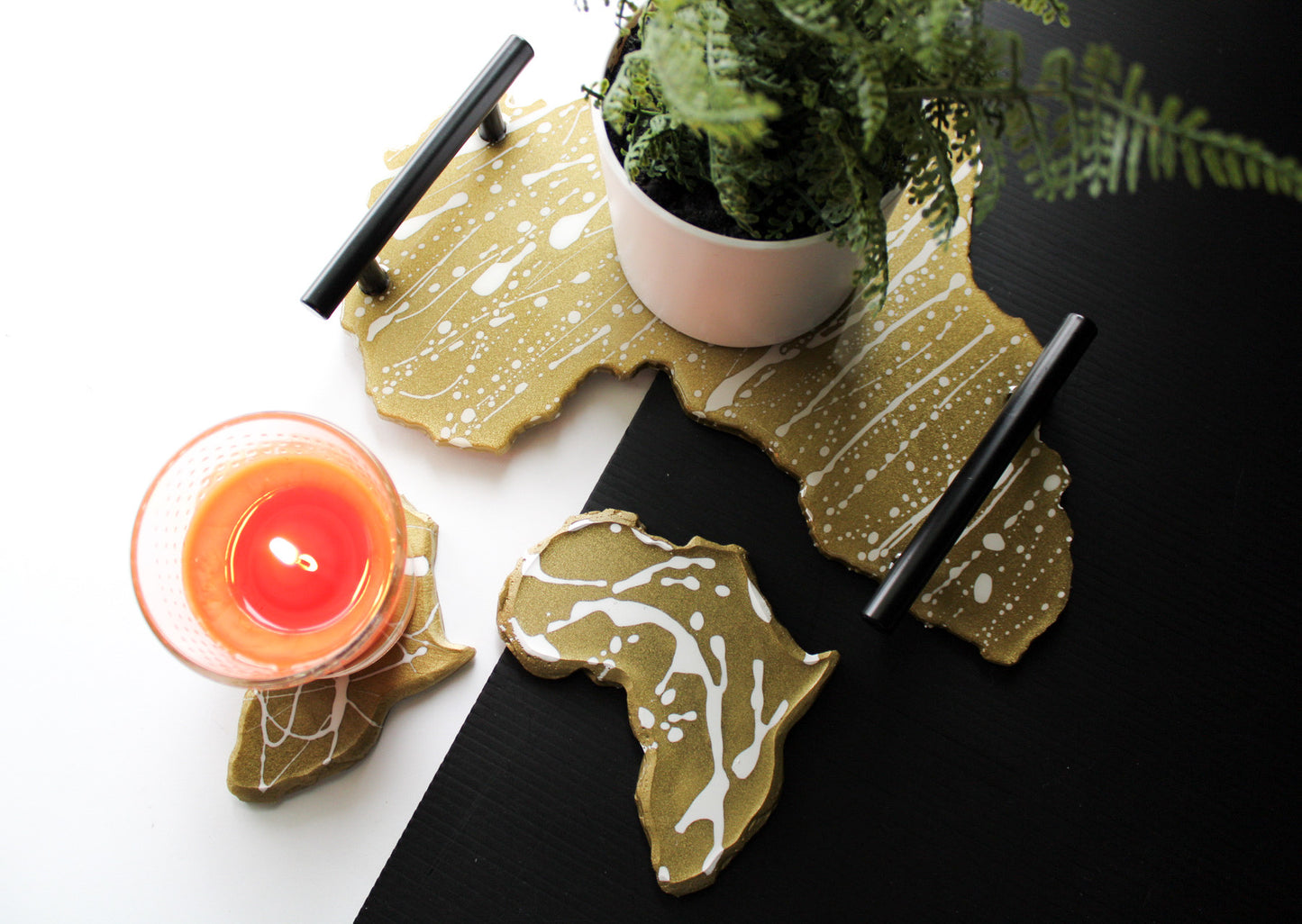 A Splash Of Home Gold & White Africa Tray MERCIA MOORE