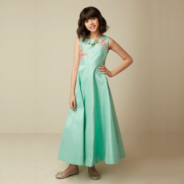 Sea Green Dress By Utsa For Girls