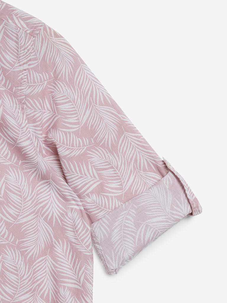 Utsa Light Pink Leaf Printed Ethnic Shirt