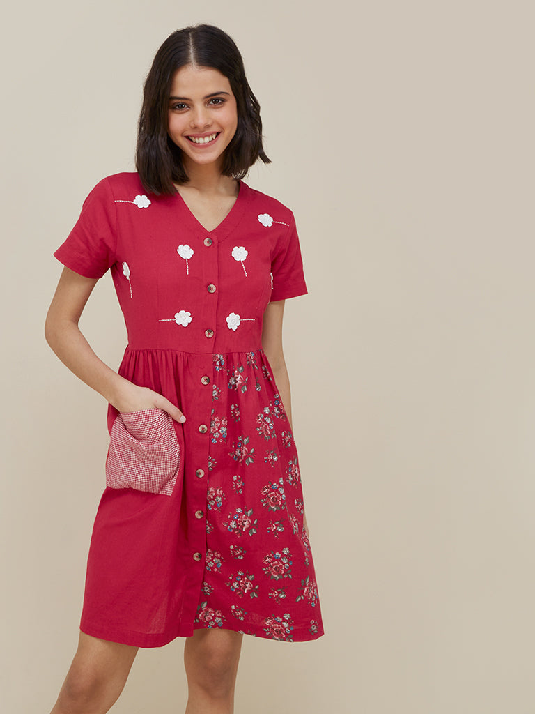 Bombay Paisley Red Floral Fit-And-Flare Dress