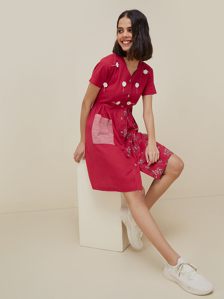 Bombay Paisley Red Floral Fit-And-Flare Dress