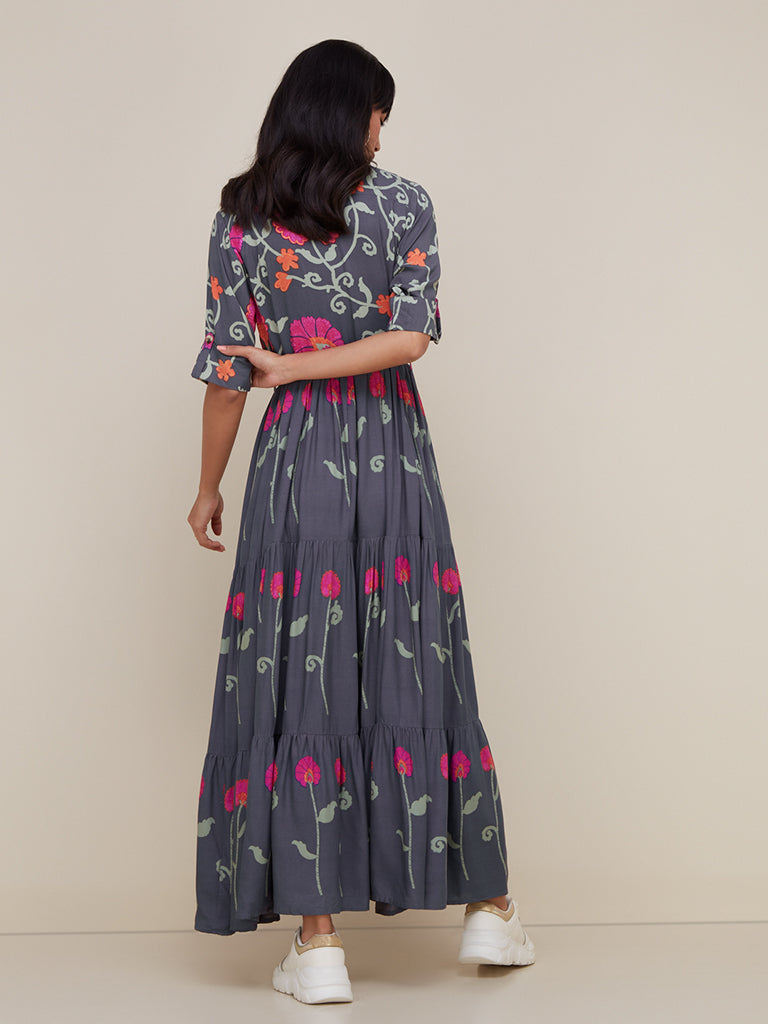 Bombay Paisley Charcoal Floral Maxi Dress