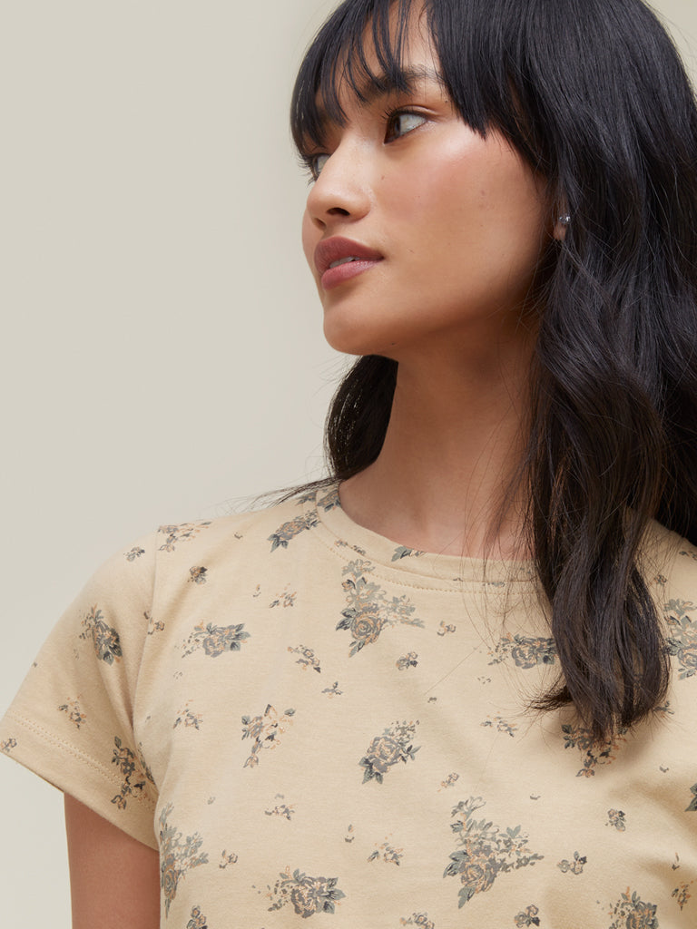 Bombay Paisley Ochre Floral Printed Crop-Top