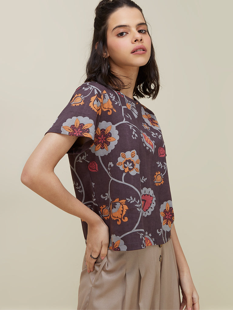Bombay Paisley Multi Floral Print Crop T-Shirt