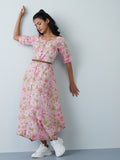 Bombay Paisley Pink Floral Dress with Belt