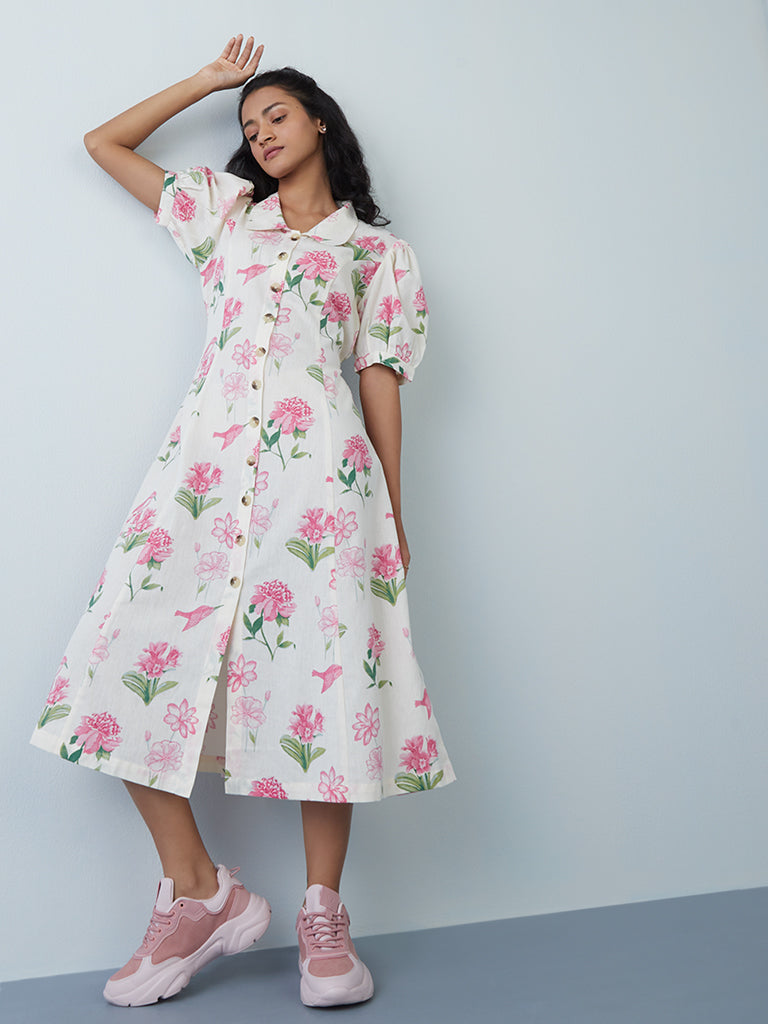 Bombay Paisley Off-White Floral Shirtdress