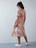 Bombay Paisley Peach Printed Dress with Belt