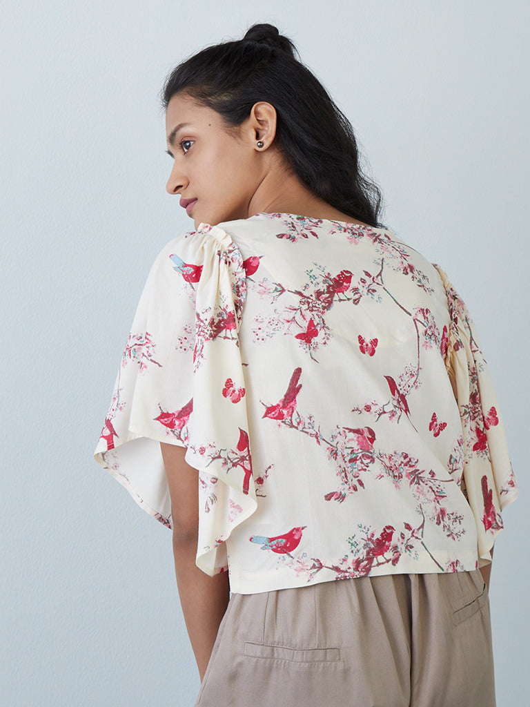 Bombay Paisley Off-White Floral Crop Top