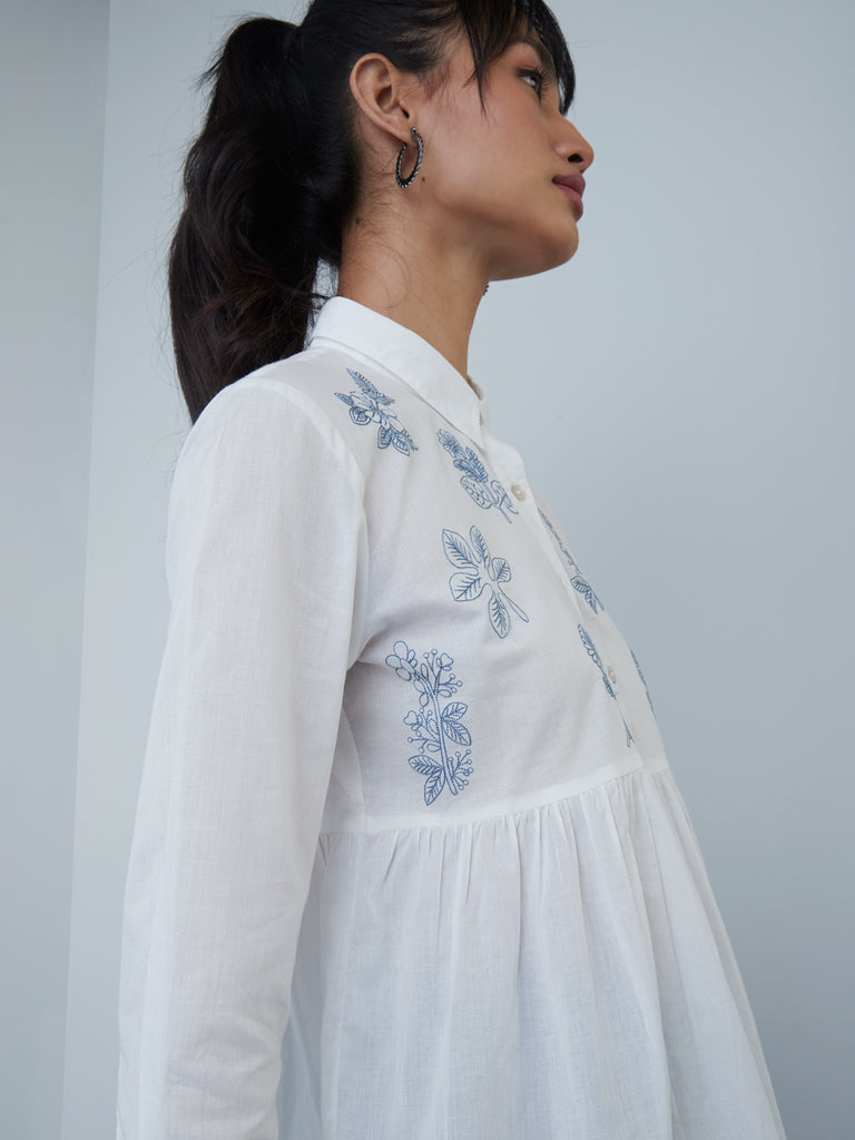 Bombay Paisley White Embroidered High-Low Tunic