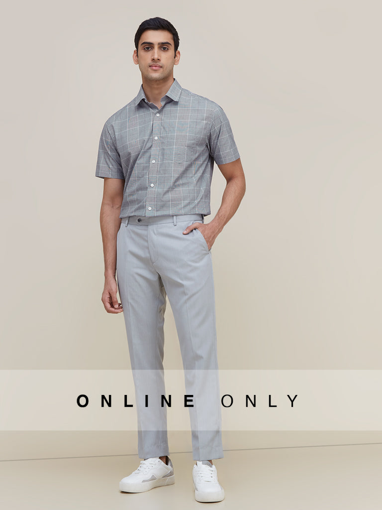 WES Formals Grey Checkered Relaxed-Fit Shirt