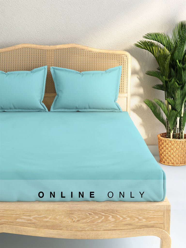 Westside Home Aqua Solid Design 144TC Double Bedsheet with Two Pillowcases