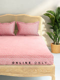 Westside Home Pink Printed Design 144TC King Bedsheet with Two Pillowcases