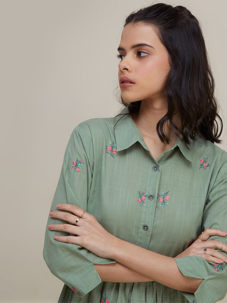 Bombay Paisley Sage Fit-and-Flare Shirtdress