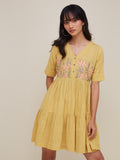 Bombay Paisley Mustard Embroidered Dress
