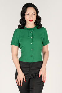 Ingrid 1940s Retro Blouse in Green - Also available in Plus Size