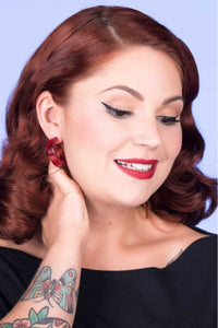 Bow & Crossbones - Snake Charmer Carved Fakelite Earrings - Red