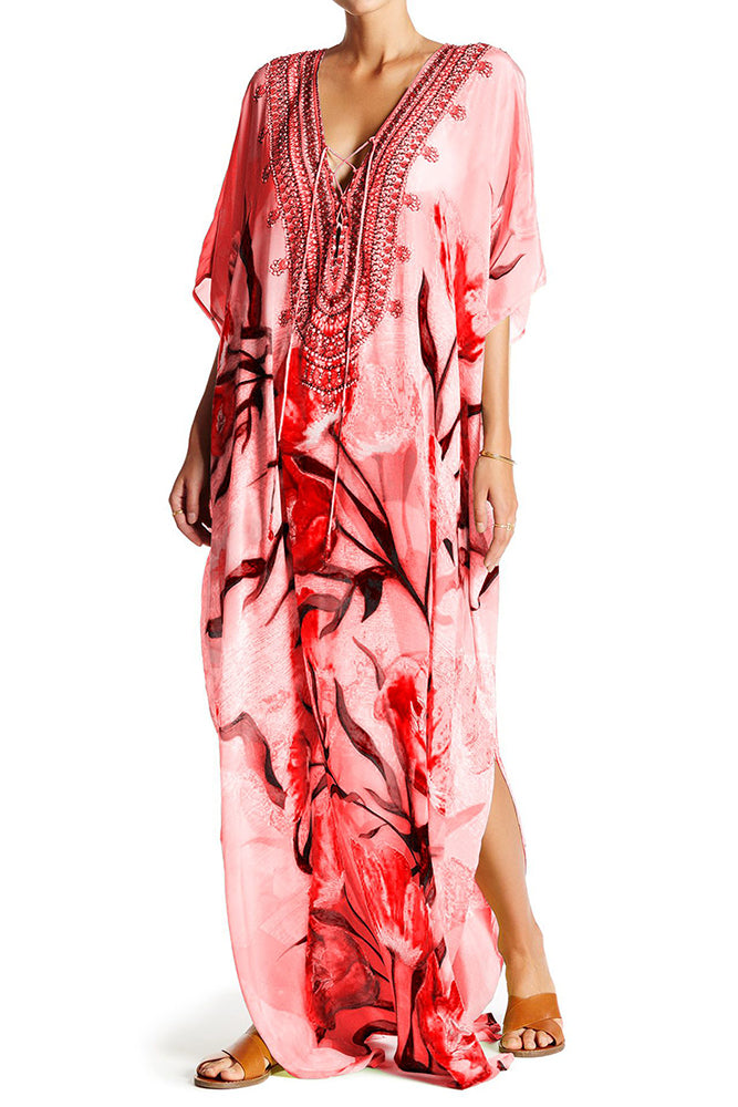 Coral Multiway Caftan Dress Caftan Cover Up V Neck Kaftan Dress Shahida Parides 1167