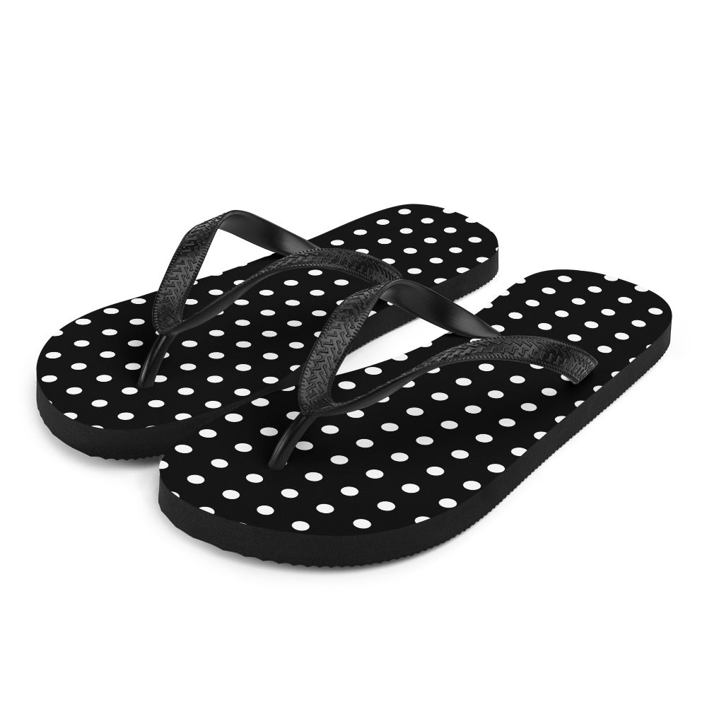 black and white polka dot flip flops