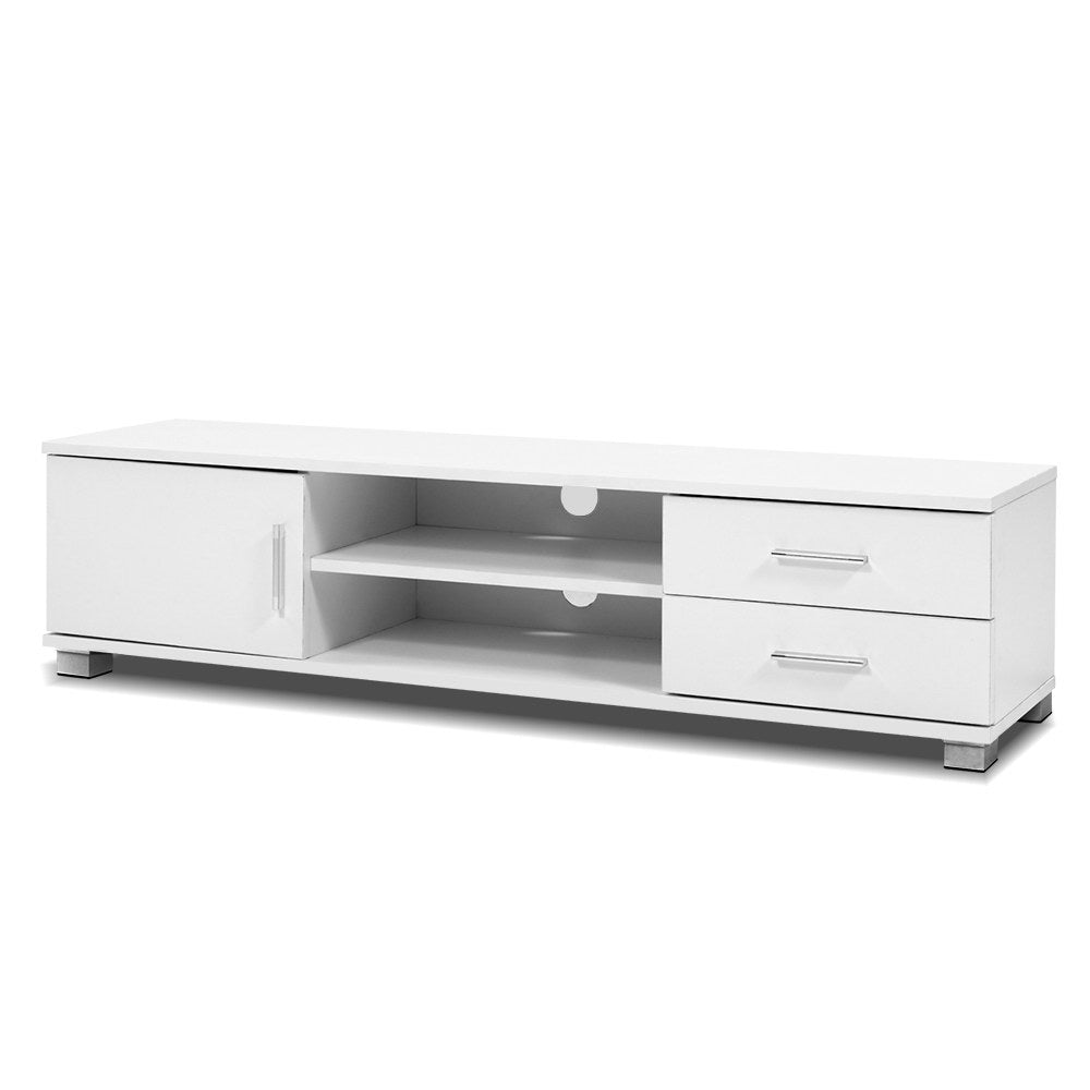 160CM High Gloss TV Stand Entertainment Unit Cabinet 2 Drawers with LED Light WH 